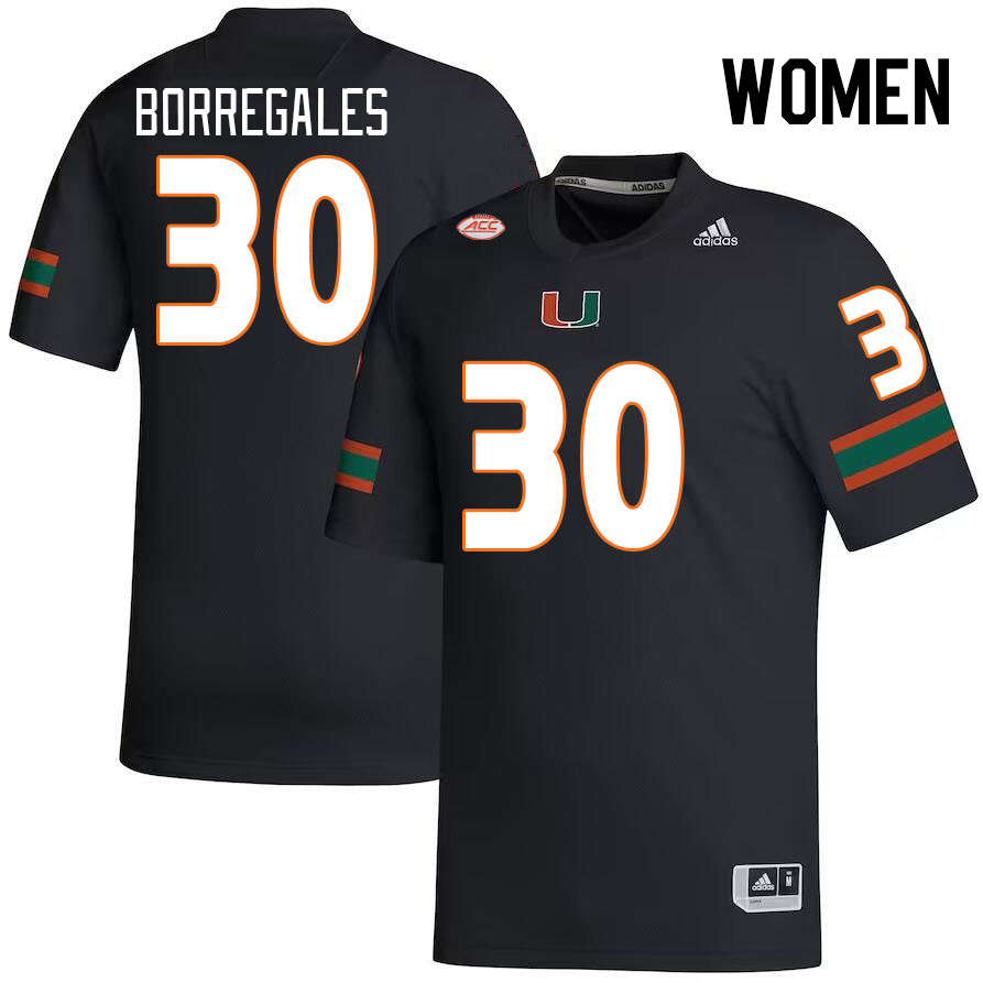 Women #30 Andres Borregales Miami Hurricanes College Football Jerseys Stitched-Black - Click Image to Close